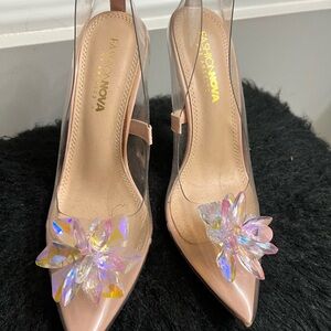 Fashion Nova Pink Heels with Crystal Flower